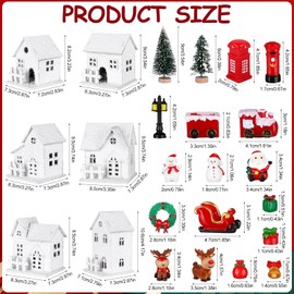 36 PSC Christmas Village Sets White Christmas Village Houses LED Lighted Christmas Village Christmas Miniature Figurines Wooden House for Christmas Holiday Party Decor Desktop Ornaments