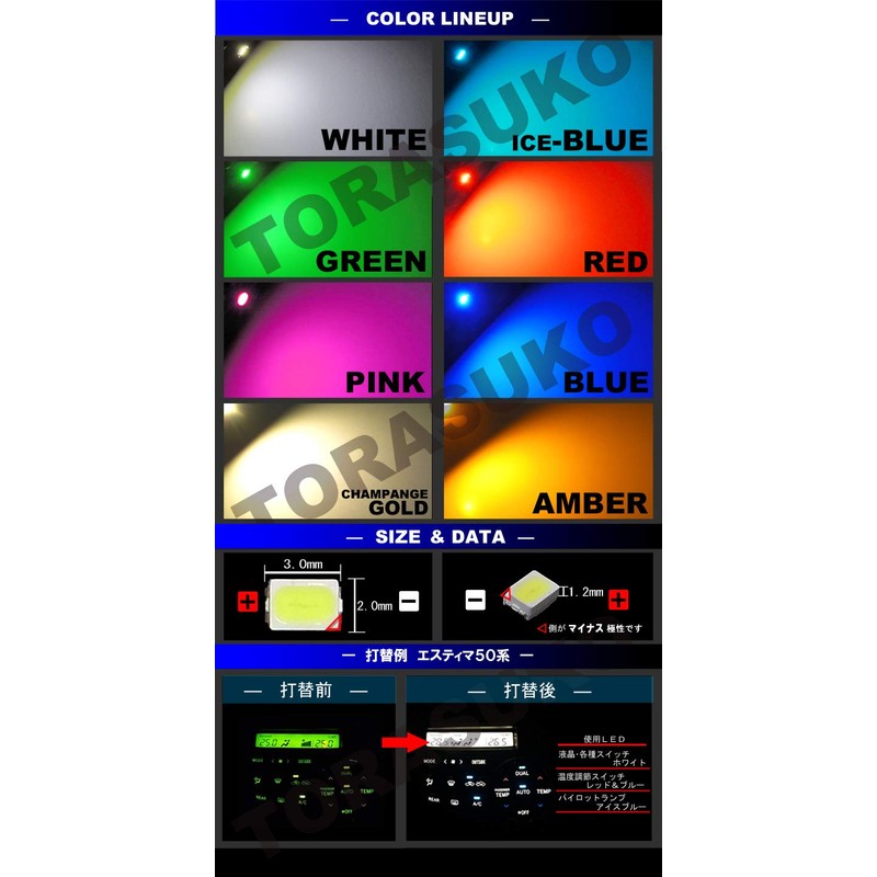 ３０２０ ＳＭＤ ＬＥＤ チップ アイスブルー １０個セット 打ち替え