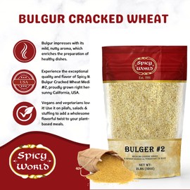Bulgur Cracked Wheat Medium Coarse #2, 2 LB Bag (32oz) | USA Grown Bulgar Wheat for Tabouleh | 100% Natural & Pure | Great for Vegan Recipes by Spicy World