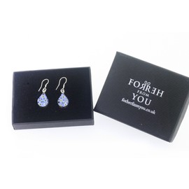 Sterling Silver Tear Drop Earrings Made With Real Forget Me Nots