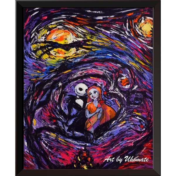 Uhomate Jack Sally Jack and Sally Nightmare Before Christmas Vincent Van Gogh Starry Night Posters Home Canvas Wall Art Nursery Decor Living Room Wall Decor A016 (8X10)
