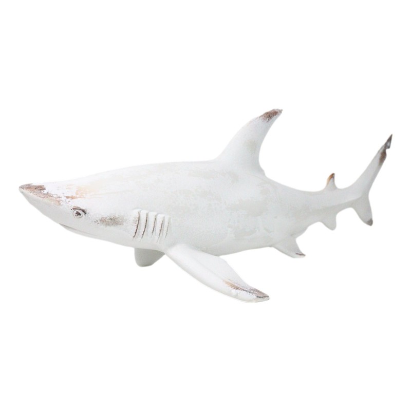 Nautical Ocean Marine Great White Shark Swimming Antiqued White Figurine