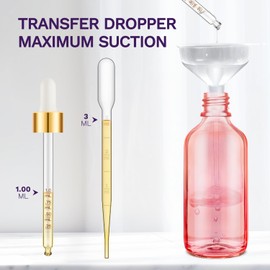 Bumobum 2 Pack, 100ml Pink Glass Dropper Bottle- 3.4 oz Glass Tincture Bottles with 1 Funnel & 1 Pipette & 4 Labels, Leakproof Eye Dropper for Oils, Liquids