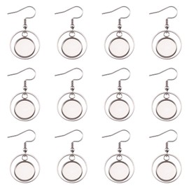Pandahall 20pcs 304 Stainless Steel Earring Bezels Earring Hooks with Blank Cabochon Setting Tray and Flat Round Rings for DIY Jewelry Earrings Making