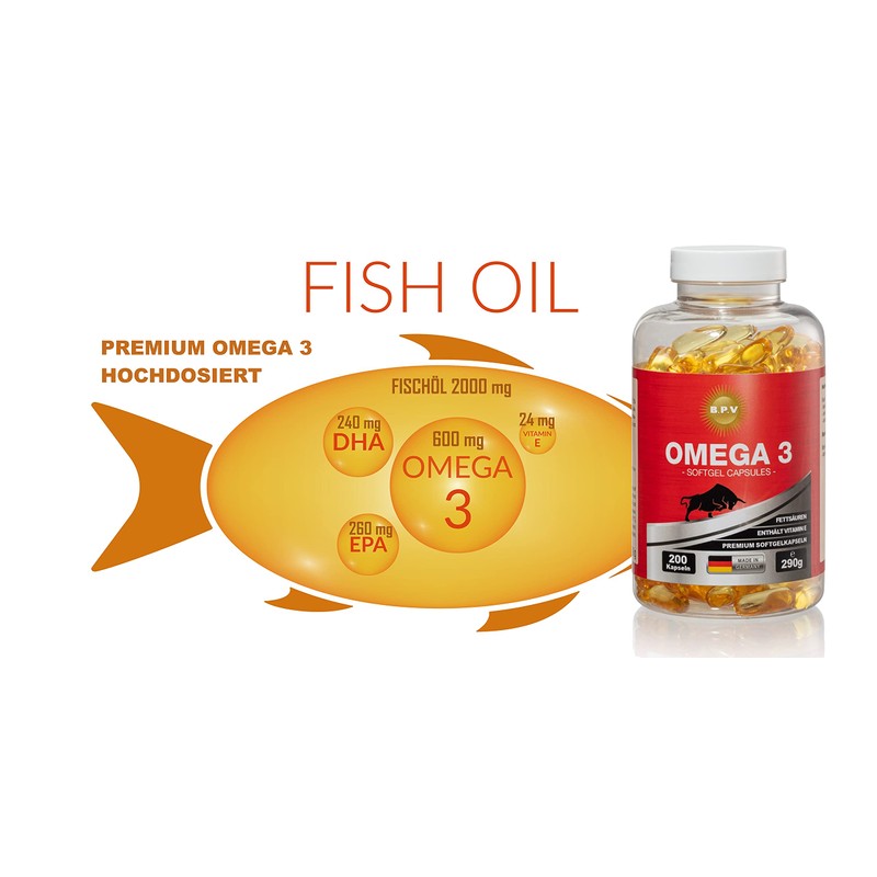 Premium Omega3 Fish Oil Capsules 200 Pieces High Dose 2000