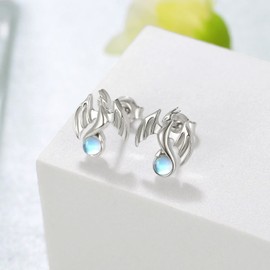 Dragon Earrings 925 Sterling Silver Moonstone Dragon Stud Earrings Dragon Jewelry Gifts for Women