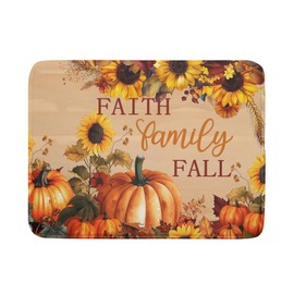 Fall Pumpkin Sunflower Dish Drying Mat 18”x24” Faith Family Fall Drying Mat for Kitchen Counter Absorbent Autumn Orange Pumpkins Thanksgiving Dishes Pad Drainer Mat Protector for Kitchen Fast Dry