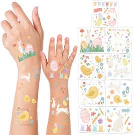 Cheerland Easter Tattoos for Kids Bunny Birthday Temporary Tattoos Easter Egg Floral Baby Chick Watercolor Spring Tea Party Favors and Decorations and Supplies (108 Pcs)