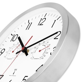 Foxtop Radio Wall Clock, Quartz Wall Clock with Temperature and Humidity for Bathroom, Kitchen, Living Room, Garage (10")