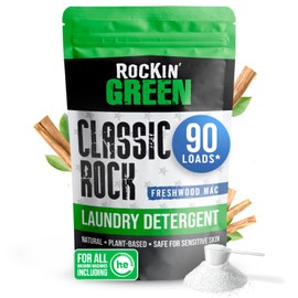 Rockin' Green Classic Rock Laundry Detergent (90 Loads), Plant based, All Natural Laundry Detergent Powder, Vegan and Biodegradable Odor Fighter, Safe for Sensitive Skin, 45 oz (Freshwood Mac)