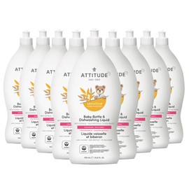 ATTITUDE Baby Dish Soap for Sensitive Skin with Oatmeal, EWG Verified Dishwashing Liquid, No Added Dyes or Fragrances, Tough on Milk Residue and Grease, Vegan, Unscented, 23.7 Fl Oz (Pack of 9)