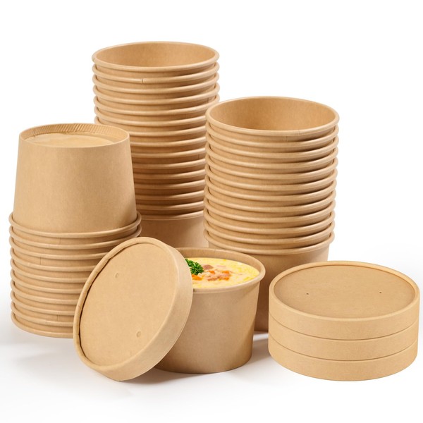 JOLLY CHEF 50 Pack Disposable Paper Food Containers with Lids,