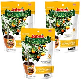 Jobe’s Organics Fruit & Citrus Tree Fertilizer Spikes, 3-5-5 Time Release Fertilizer for all Container or Indoor Fruit Trees, 6 Spikes per Package (3)