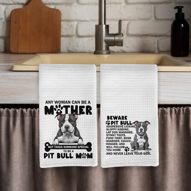 Qeheb Pitbull Dog Kitchen Towels, Beware Pitbull Dog Kitchen Towels