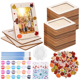 Fovths 36 Packs Fall Picture Frame Painting Craft Kit Wooden DIY Photo Frame with 250 Foam Stickers Brushes Set Thanksgiving Holiday Art Party Favor DIY Paint and Decorate