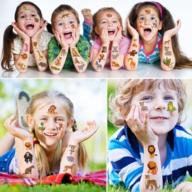 12 Sheets Jungle Animal Temporary Tattoos for Kids, Cheetah Birthday Party Supplies Jungle Theme Party Favors Gifts Safari Birthday Decorations Fake Tattoos Stickers Jungle Themed Goody Bag Stuffers