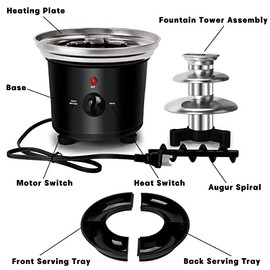 Fuente de fondue de chocolate de 16 onzas, mini fuente de chocolate de 3 niveles con 6 tenedores de fondue y bandeja de extracción de frutas/frutos se