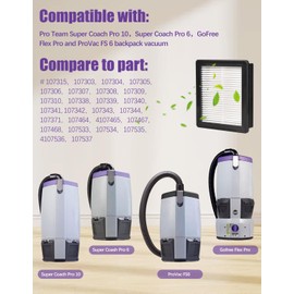 2 Pack 107315 Vacuum HEPA Filter Replacement Compatible with ProTeam Super Coach Pro 10, Super Coach Pro 6, GoFree Flex Pro, and ProVac FS 6 Vacuum Cleaners Parts & Accessorry