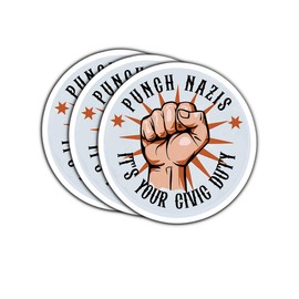 (3 Psc) Punch Na*Zis It's Your Civic Duty Sticker - Political Decal - Decal Sticker 3 Inch for Laptop Water Bottles Phone