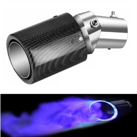 Vooda Automobile LED Light Emitting Tail Pipe,Universal 1.4-2.1in Exhaust Pipe With LED Light,Racing Blue Flame LED Light Car Exhaust Muffler Tip Modification Luminous Tube (Blue-Curved Style)