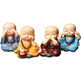 CHBDJY Baby Cute Monk Statue, Hear No Evil See No Evil Speak No Evil Do No Evil Statue, 4pcs Miniature Chinese Buddhist Monk Figure Home Car Decor
