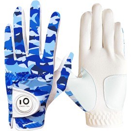 FINGER TEN Men's Golf Gloves Left Right Hand Leather with Ball Marker Summer Golf Gloves Men Weathersof Premium Quality Soft Comfort (Blue, M-L, Left)