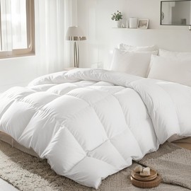 Beautyrest White Goose Down Fiber Comforter Full/Queen Size,100% Cotton Extra Warmth Ultra Soft Luxury Duvet Insert for Cold Weather, Hotel Collection Hypoallergenic Bedding,90''x90''