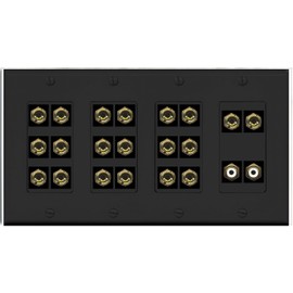 RiteAV 10.2 Surround Sound 10 Speaker 20 Banana Plug Jack Wall Plate w/2 RCA Subwoofer Female Connectors - 4 Gang [Black]