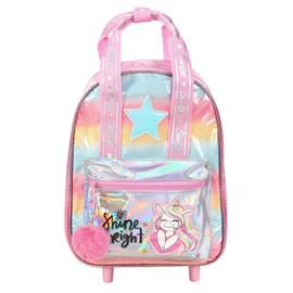 Girls' Unicorn Rolling Backpack, Holographic Rainbow Design, 36 cm Height, Pink
