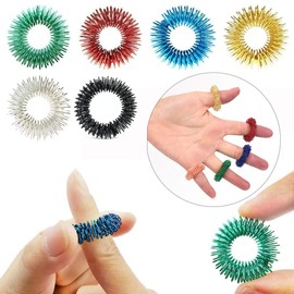 Massage Rings, 6 Pieces, Spiky Sensory Finger Rings, Acupressure Ring Set, Fidget Ring, Sensory Toy, Silent Stress Reducer and Massager for Adults and Teenagers (6 Colours)