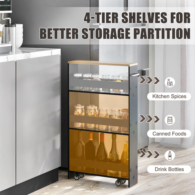 Giantex Kitchen Slim Storage Cart - 4 Tier Rolling Side