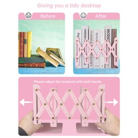 Honagu Adjustable Book Ends, Bookends, Metal Book Ends for Shelves, Bookends for Heavy Books, Desk Book Organizer for Home, Office, Classroom, Kids Room（Rabbit）