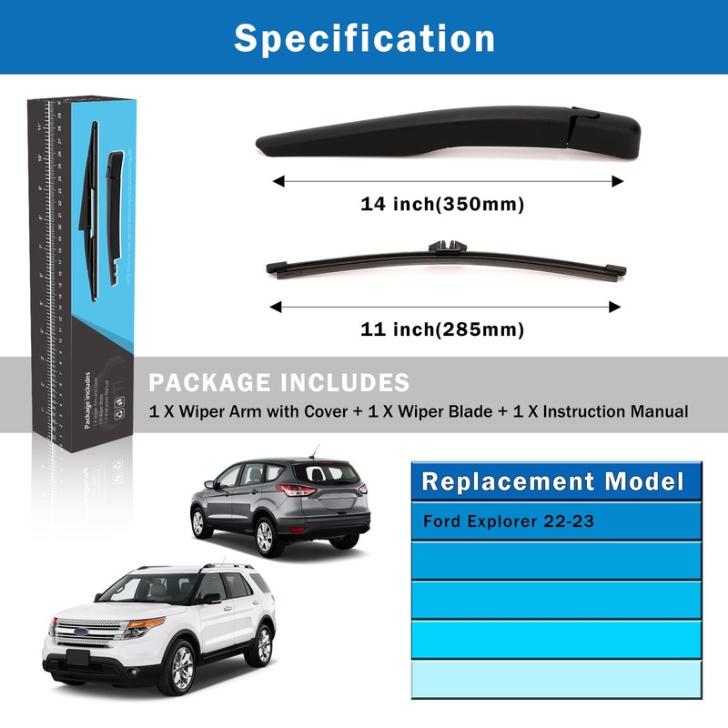 WTI Rear Wiper Arm Blade Set Compatible With Ford Explorer