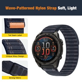 Nylon Watch Band for Garmin Fenix 8 Fenix E 47mm/Fenix 7/7 Pro/6/6 Pro/5/5 Plus, Forerunner 965/945/Approach S70/S62/S60/Epix 2 Pro 47mm, Wristband Replacement Strap for Garmin QuickFit 22mm,Dark Blue