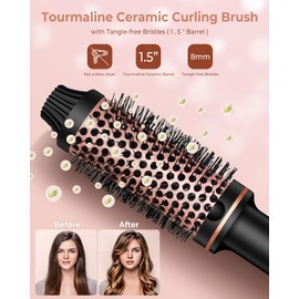 1 1/2 Inch Thermal Brush for Women, Hair Curling Heated Round Fast Heating, Hot Round Double Voltage for Travel for Hair Straightening Curling Volumize, Ceramic Tourmaline Technology