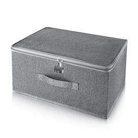 Lockable Storage Box, Organizer Bag Bins Case, Box with Lock, Boxes Storage, Lockable Box, Foldable Fabric Box with Handles, Storage Box with Lid for Clothes, Clothes Storage (16 x 12 x 8 inches)