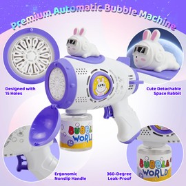 Bubble Gun Machine, Automatic Bubble Blower with Colorful Lights for Kids and Adults, Space Rabbit Bubble Maker Toys for Easter, Party Favor, Birthday Gifts