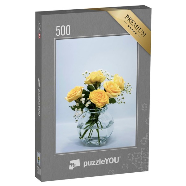 puzzleYOU: Puzzle 500 Teile „Pfirsichrosen und weiße Schleierkrautblüten in Einer