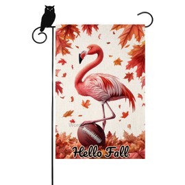 Welcome Fall Flamingo Football Garden Flag For Outside 12x18 Double Sided Front Yard Small Flag Burlap Outdoor Fall Decorations (6719)