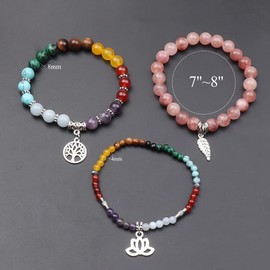 UEUC Natural Gemstone Chakra Bracelets for Women, Multilayer Tree of Life Lotus Crystal Healing Stone Bracelet Sets, Yoga Meditation Reiki Relax Bracelets for Stress Relief(#123)