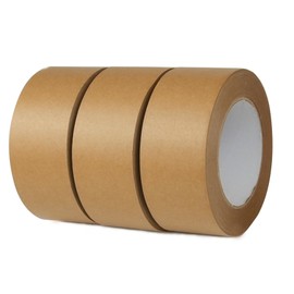COSIMIXO 3 Rolls, Heavy Duty Kraft Paper Tape, 50mm x 50m, Eco-Friendly and Biodegradable, Writable & Uncoated, No Noise Paper Packaging Tape for Masking, Sealing & Packaging