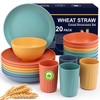 HOTEC 20-Pack Unbreakable Kitchen Plastic Wheat Straw Dinnerware Set –