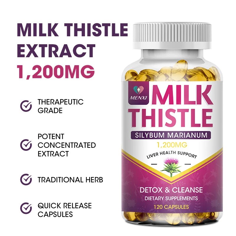 1200MG Milk Thistle (Silymarin) 120 Capsules Dandelion Root Extract Liver