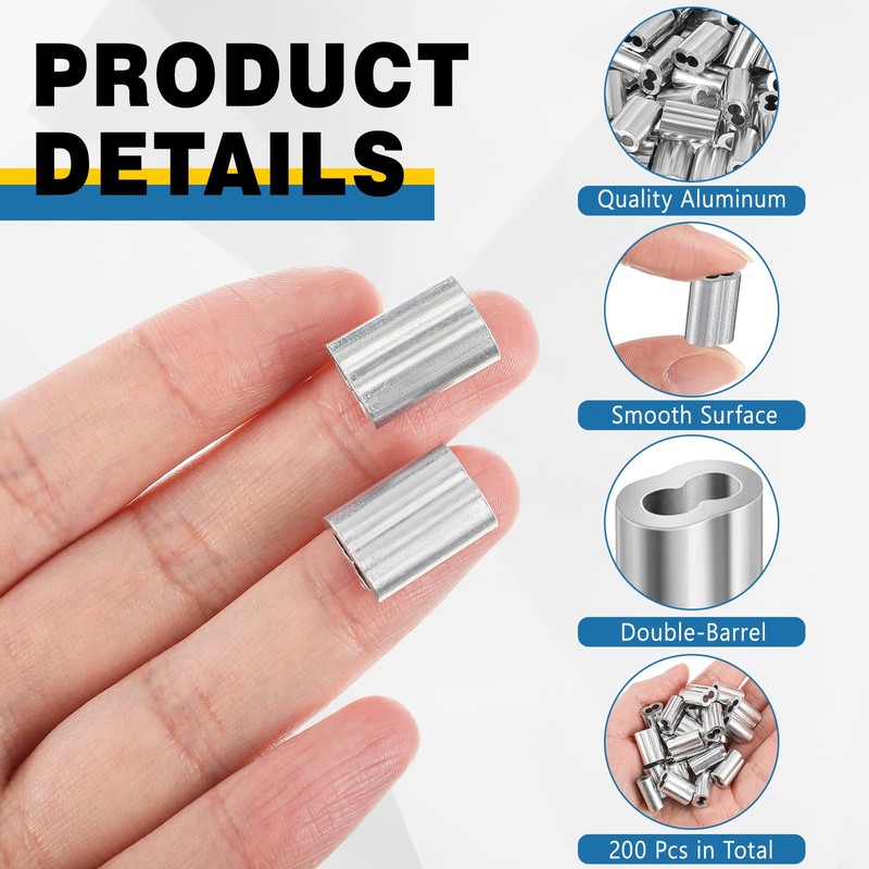 Yaocom 200 Pcs 1/8 Aluminum Crimping Loop Sleeve Cable Crimp