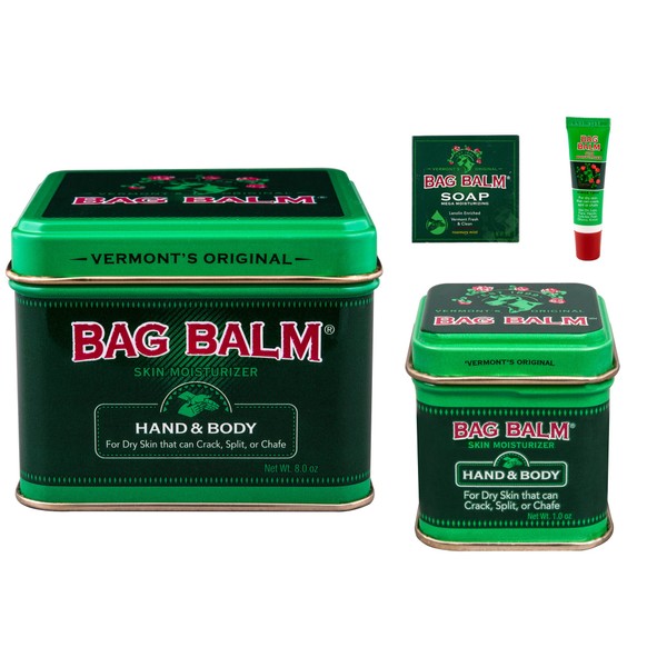 Bag Balm Value Bundle (8 ounces, 1 ounces Tins, On-The-go Tube and Mega Moisturizing Soap)