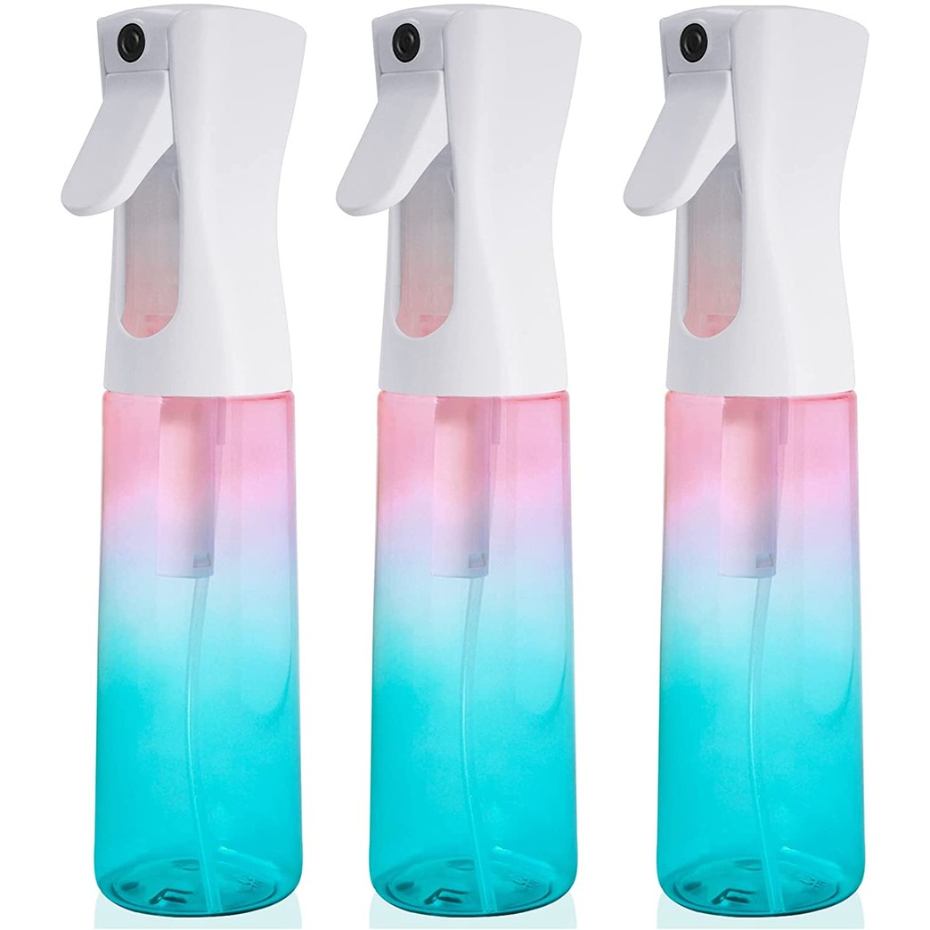 Hair Spray Bottles Continuous Mist Spray Bottle for Hair 10oz 300ml Refillable Empty Plastic Fine Mist Spraying Bottle for Curly Hair Gradient Pink Blue Mister Hair Styling Cleaning Plants Misting 3Pack