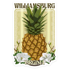 Die Cut Sticker Williamsburg, Virginia, Colonial Pineapple, Vinyl Sticker, (Waterproof Decal for Cars, Water Bottles, Laptops, Coolers), Large