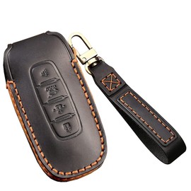 SANRILY B-Type Handmade Leather 4 Button Key Fob Cover for Nissan Ariya 8 Gen th New Teana X-Trial Kicks Keyless Full Protection Key Fob Case with Keychain Black