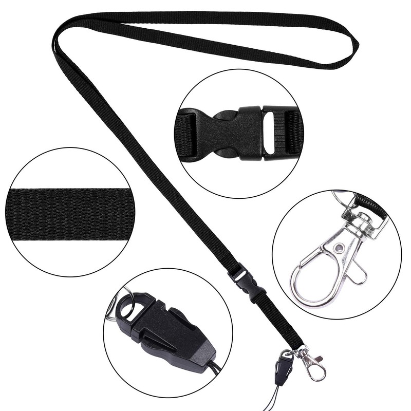 [Wisdompro] ネックストラップ 首かけ 平紐 落下・紛失防止 携帯/スマホ・名札・USBメモリ・キー・マスコット・ホイッスル・笛用 バックル式 着脱機能 カニカン・松葉付き 【10本組