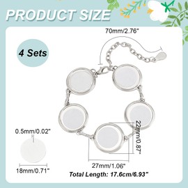 PH PandaHall 4pcs Sliver Sublimation Bracelets Blanks Heat Transfer Bracelet Blanks Round Cabochon Bezel Bracelets Adjustable Tray Bangles Bezels for Graduation Wedding Craft Jewellery Making 17.6cm